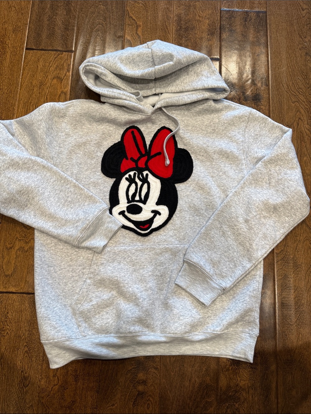 Disney Heather Gray Minnie Mouse Hoodie with Red Bow Accent